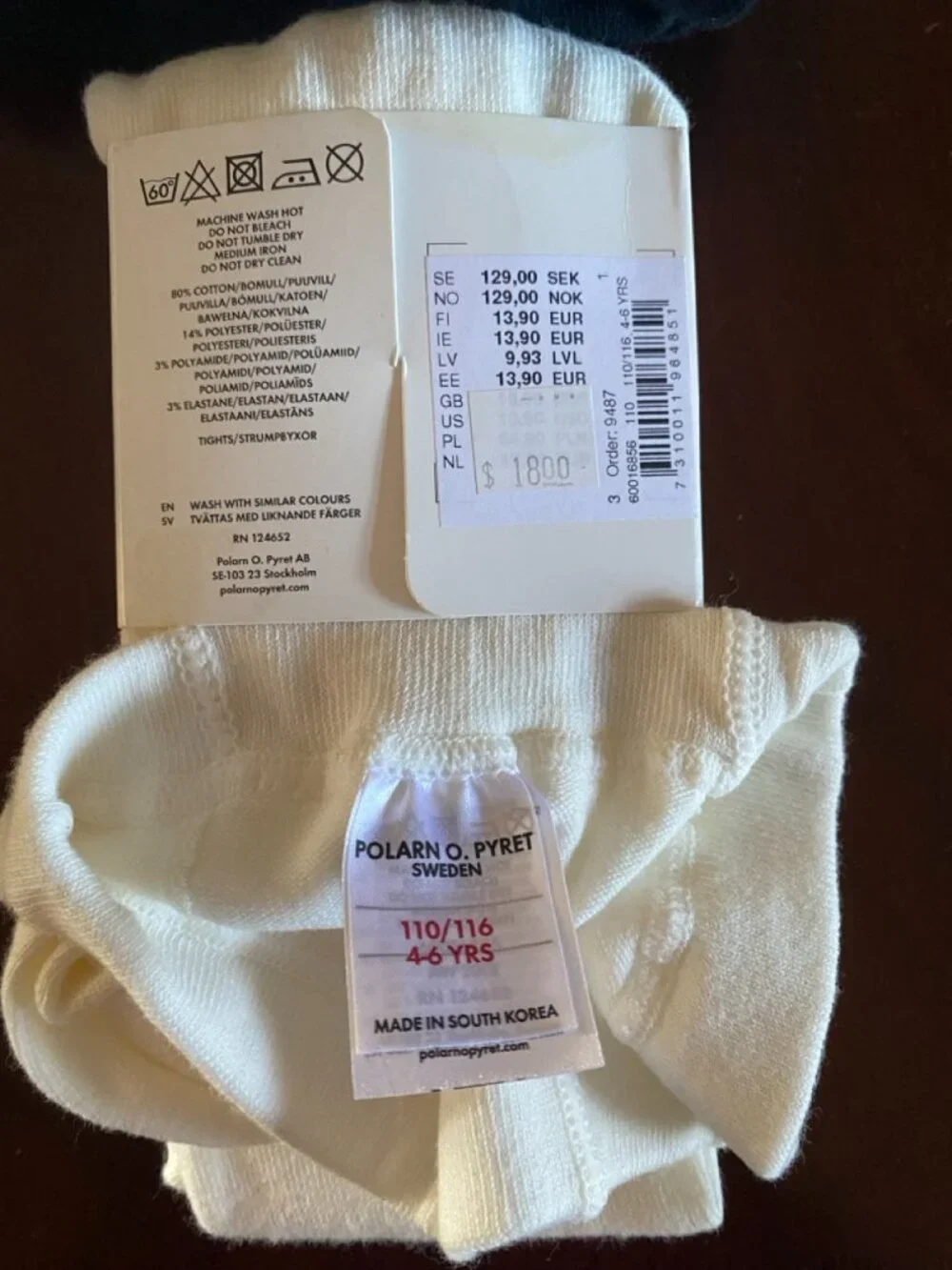 Polarn O. Pyret Soft White Tights Size 4-6 Years